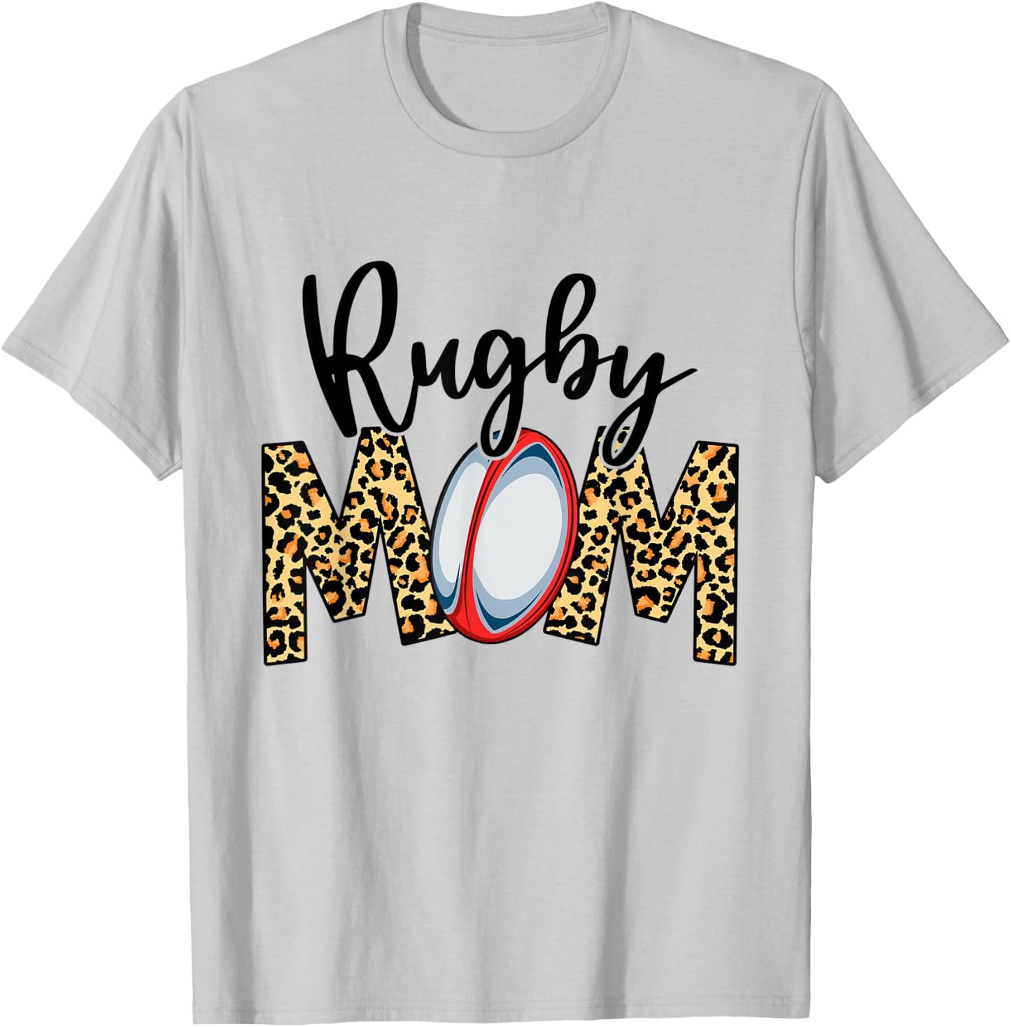 Funny Leopard Rugby Mom Sport Love Mother's Day T-Shirt - T-Shirt | Ash