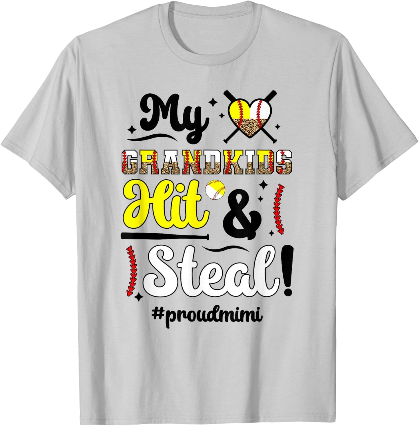 Grandkids Hit & Steal Baseball Softball Mimi Grandma T-Shirt - T-Shirt | Ash