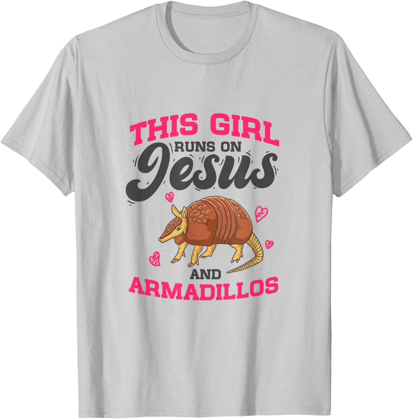 Armadillo Lover - This Girl Runs On Jesus And Armadillos T-Shirt - T-Shirt | Ash