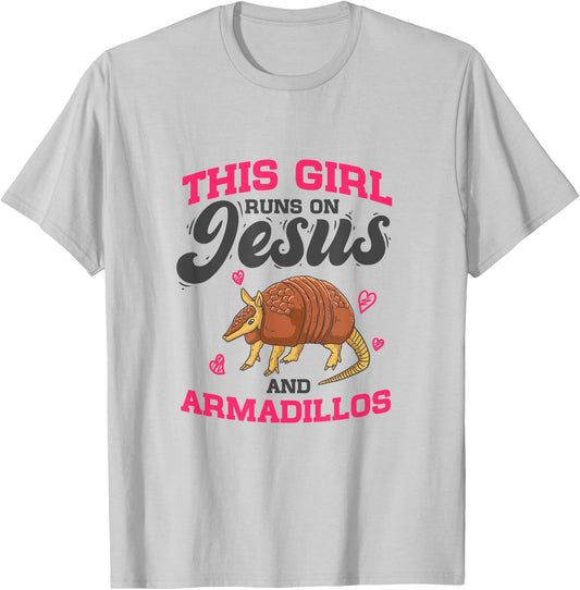 Armadillo Lover - This Girl Runs On Jesus And Armadillos T-Shirt - T-Shirt | Ash