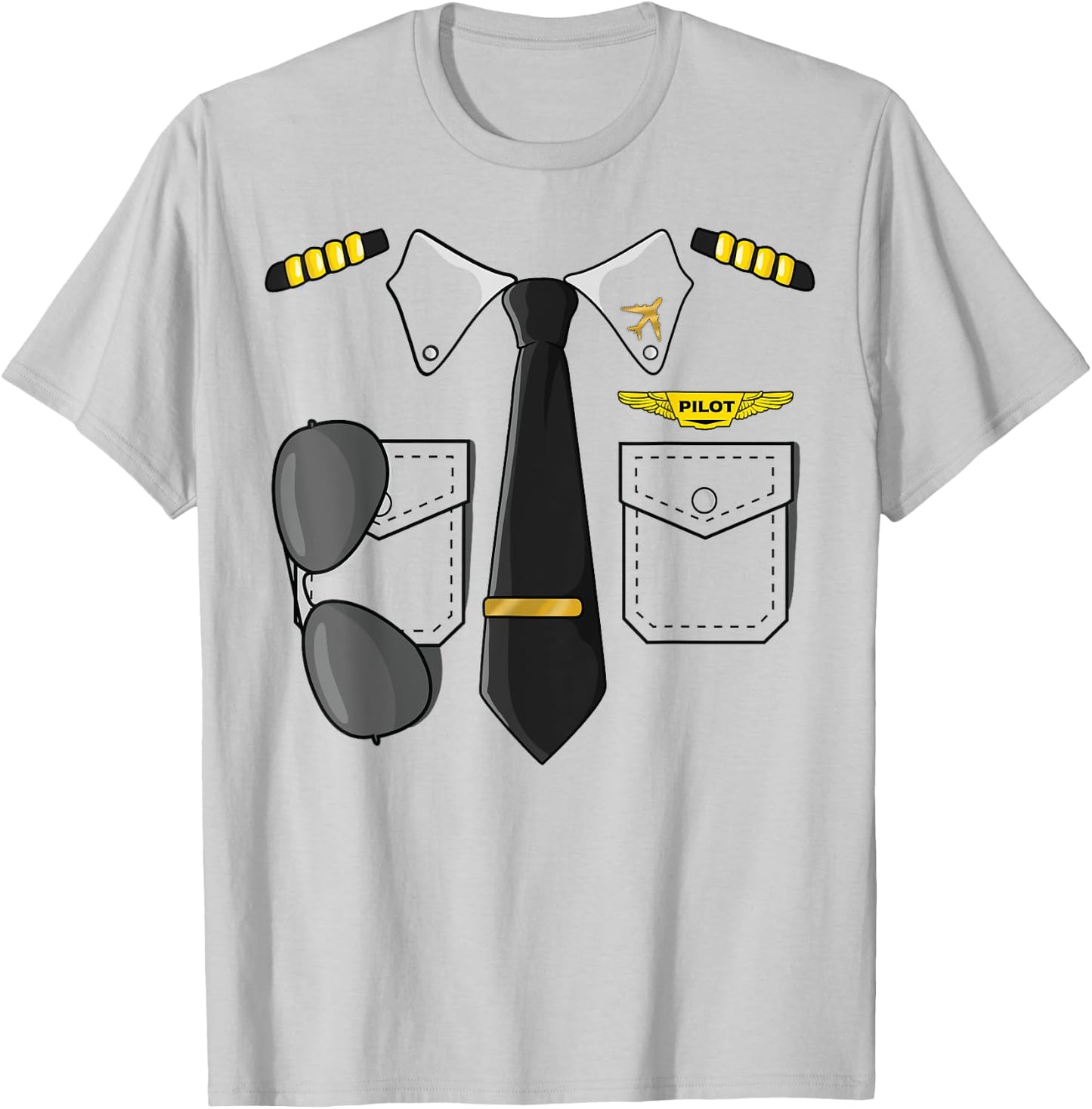 Airplane Airline Pilot Costume Kids Dress Up Halloween T-Shirt - T-Shirt | Ash