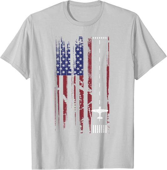 Plane Landing Strip In US Flag Shirt | Cute 4th of July Gift Kids Men T-Shirt - T-Shirt | Ash