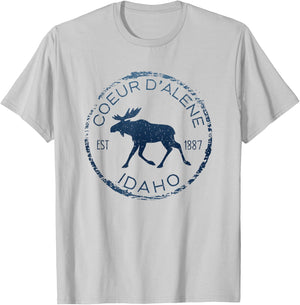 Coeur d'Alene Idaho Weathered Moose Design Souvenir T-Shirt - T-Shirt | Ash