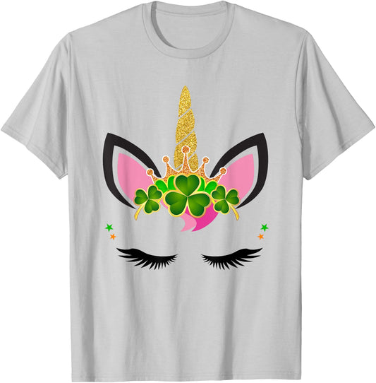Unicorn Clover Leaf Unicorn Girl St Patricks Day T-Shirt - T-Shirt | Ash