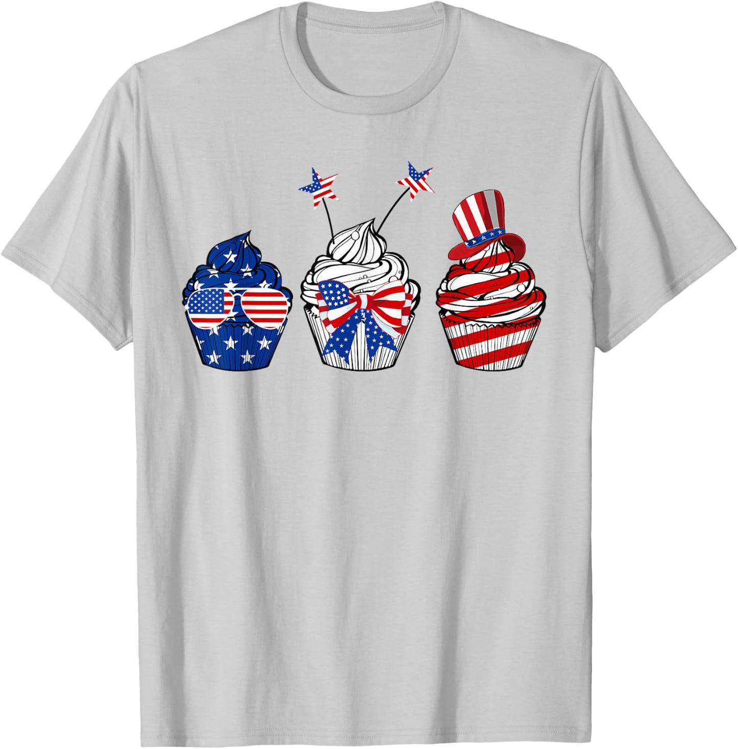 Red White Blue Cupcake Baking Lover 4th Of July Gifts T-Shirt - T-Shirt | Ash
