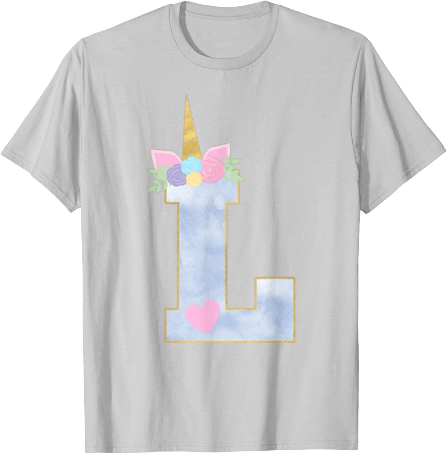 Initial L Unicorn Alphabet Letter for Girls T-Shirt - T-Shirt | Ash
