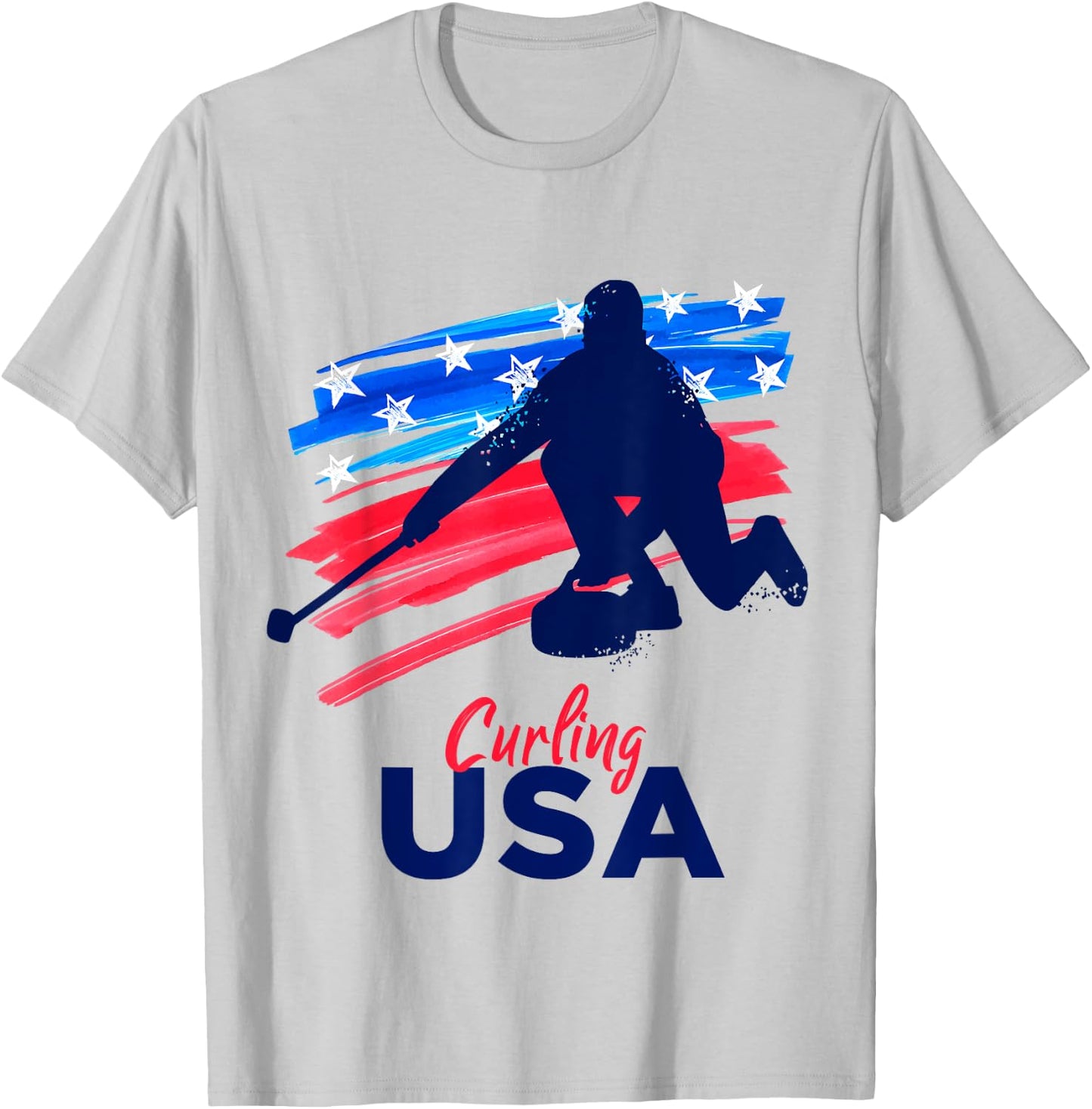 Curling USA Support the Team USA Flag Curl Clean Women Girls Kids Men T-Shirt - T-Shirt | Ash