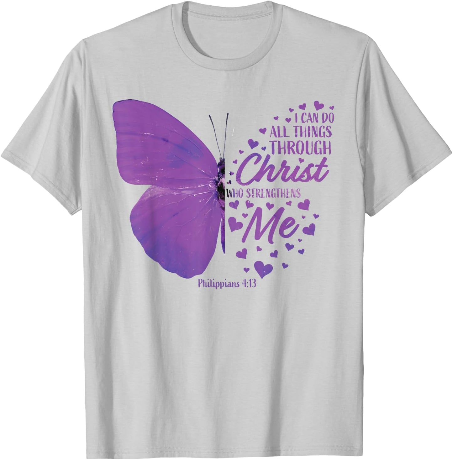 Philippians 4:13 Christian Bible Verse Gifts Women Butterfly T-Shirt - T-Shirt | Ash