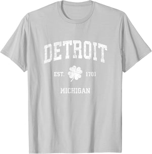 Detroit Michigan Vintage Shamrock Sports T-Shirt - T-Shirt | Ash