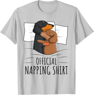Sleeping Dachshund Dog Lover Weiner Dog Official Napping T-Shirt - T-Shirt | Ash