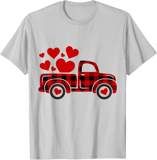 Red Plaid Truck Happy Valentines Day 2022 Couple Matching T-Shirt - T-Shirt | Ash