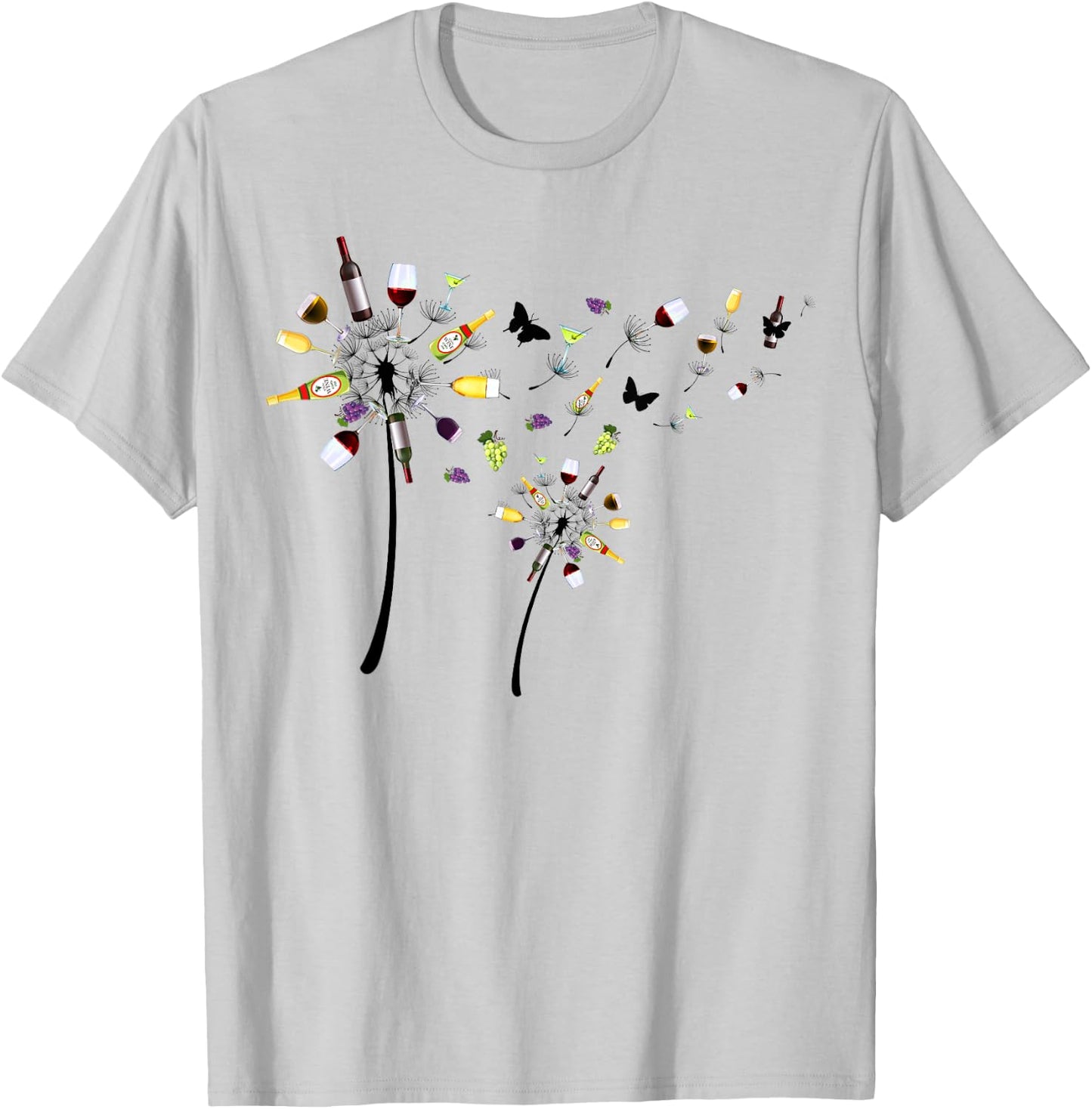 Funny Dandelion Flowers Wine Glasses Bottles Drinkers Team T-Shirt - T-Shirt | Ash