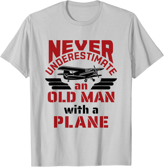 Grandpa Pilot Airplane Aviation Flying Old Man with Plane T-Shirt - T-Shirt | Ash