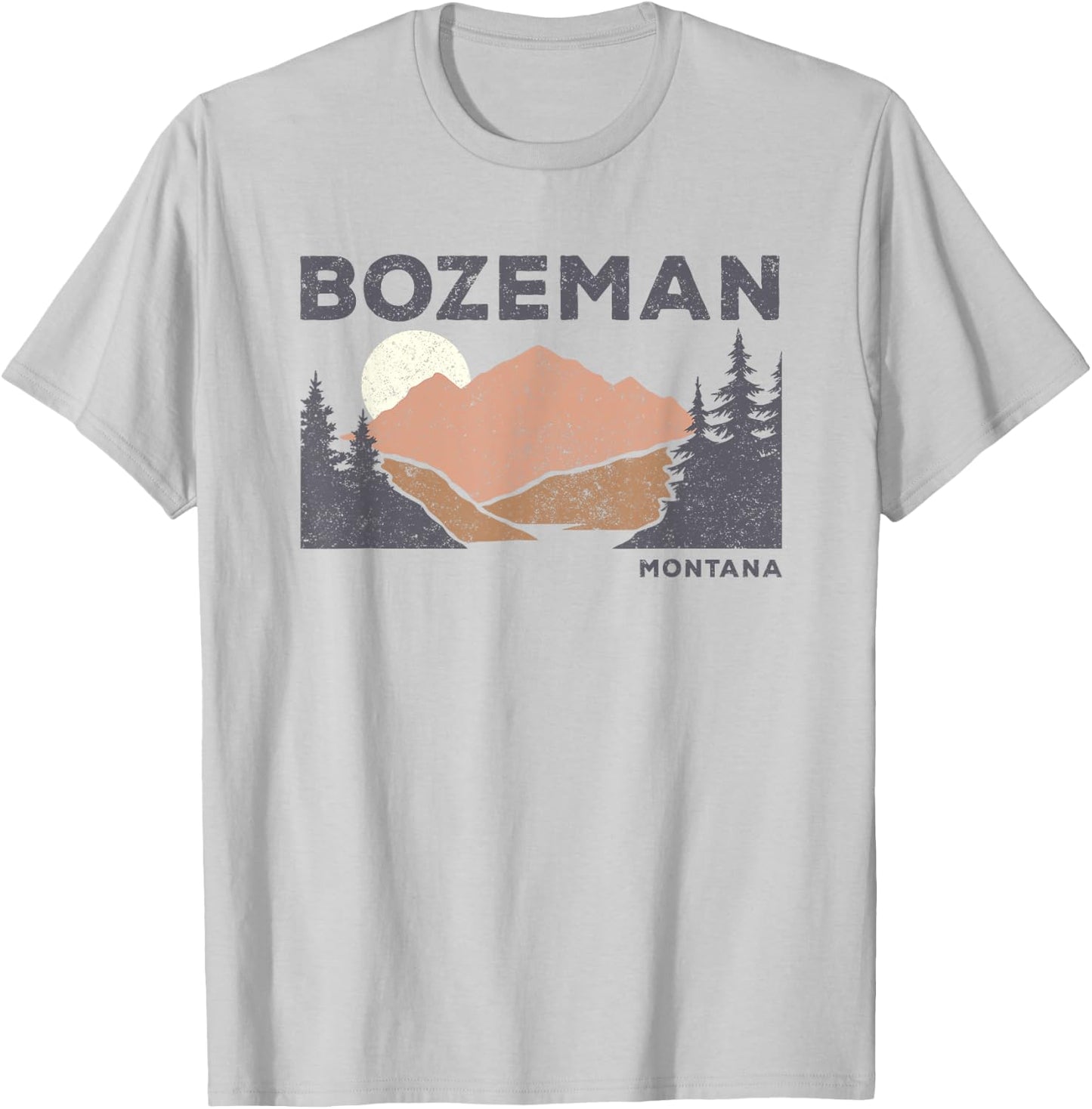 Vintage Bozeman Montana Retro Faded Mountain Nature Forest T-Shirt - T-Shirt | Ash