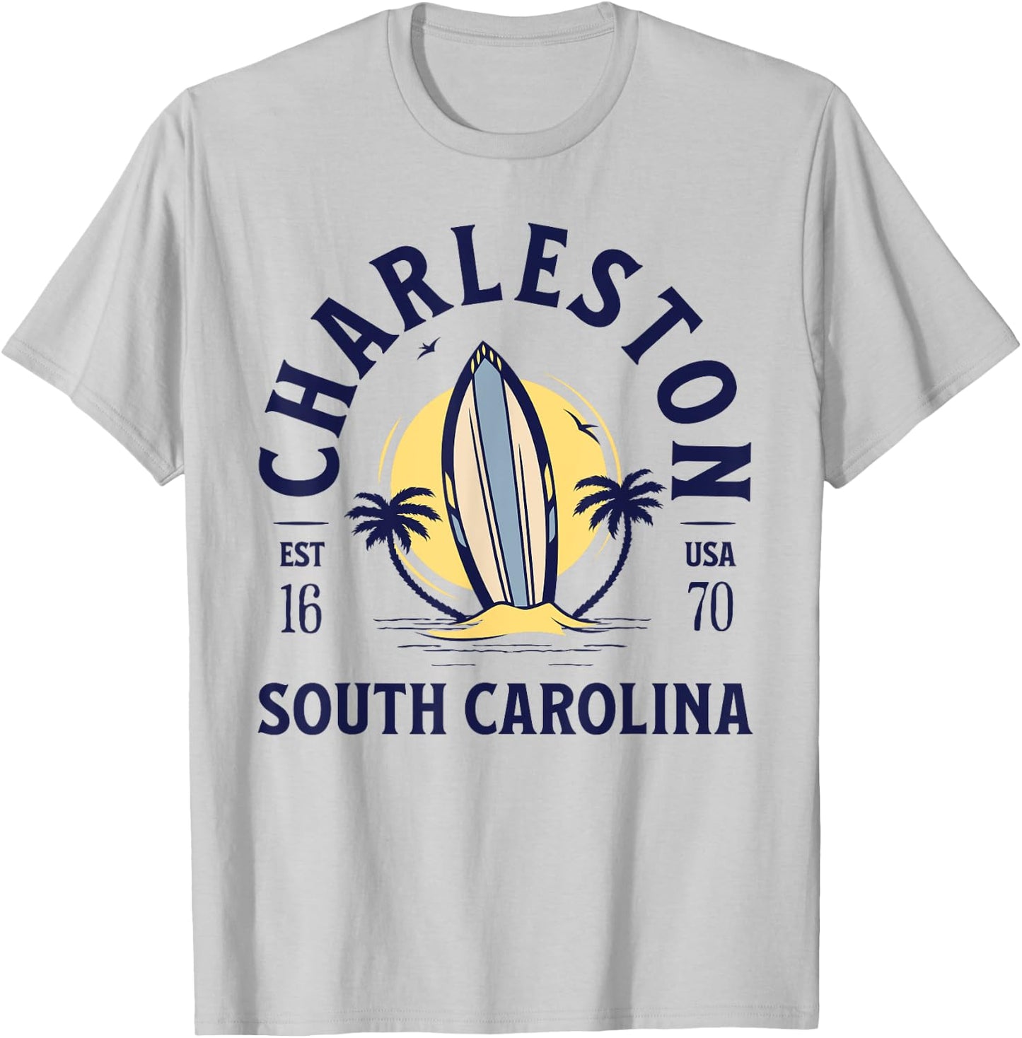 Charleston South Carolina Beach Surf Summer Vacation Vintage T-Shirt - T-Shirt | Ash