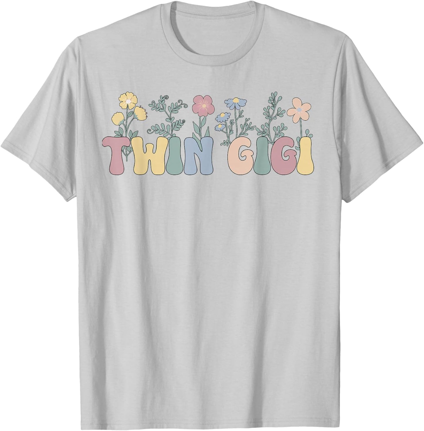 Twin Gigi Flowers Grandma Gigi Of Twins T-Shirt - T-Shirt | Ash