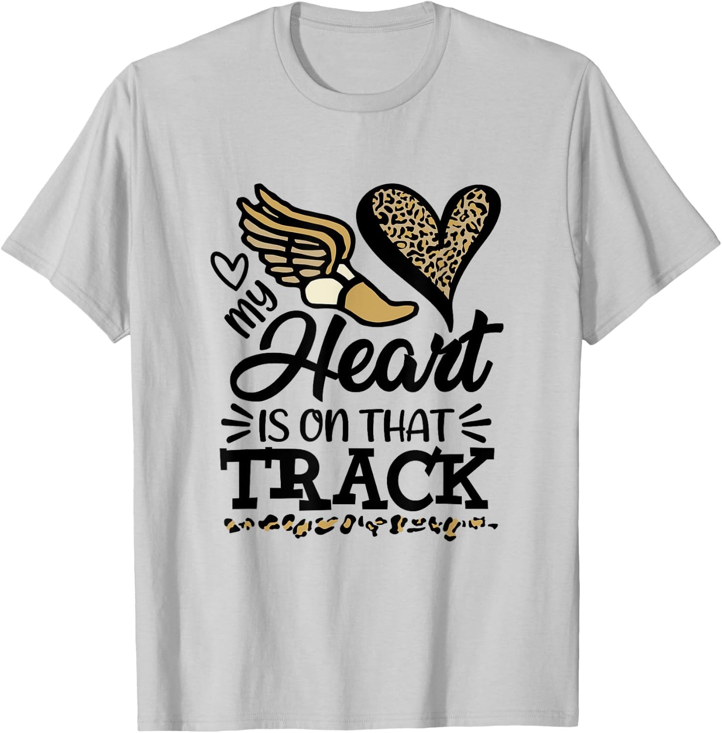 My Heart Is On That Track Cross Country Mom Running Leopard T-Shirt - T-Shirt | Ash