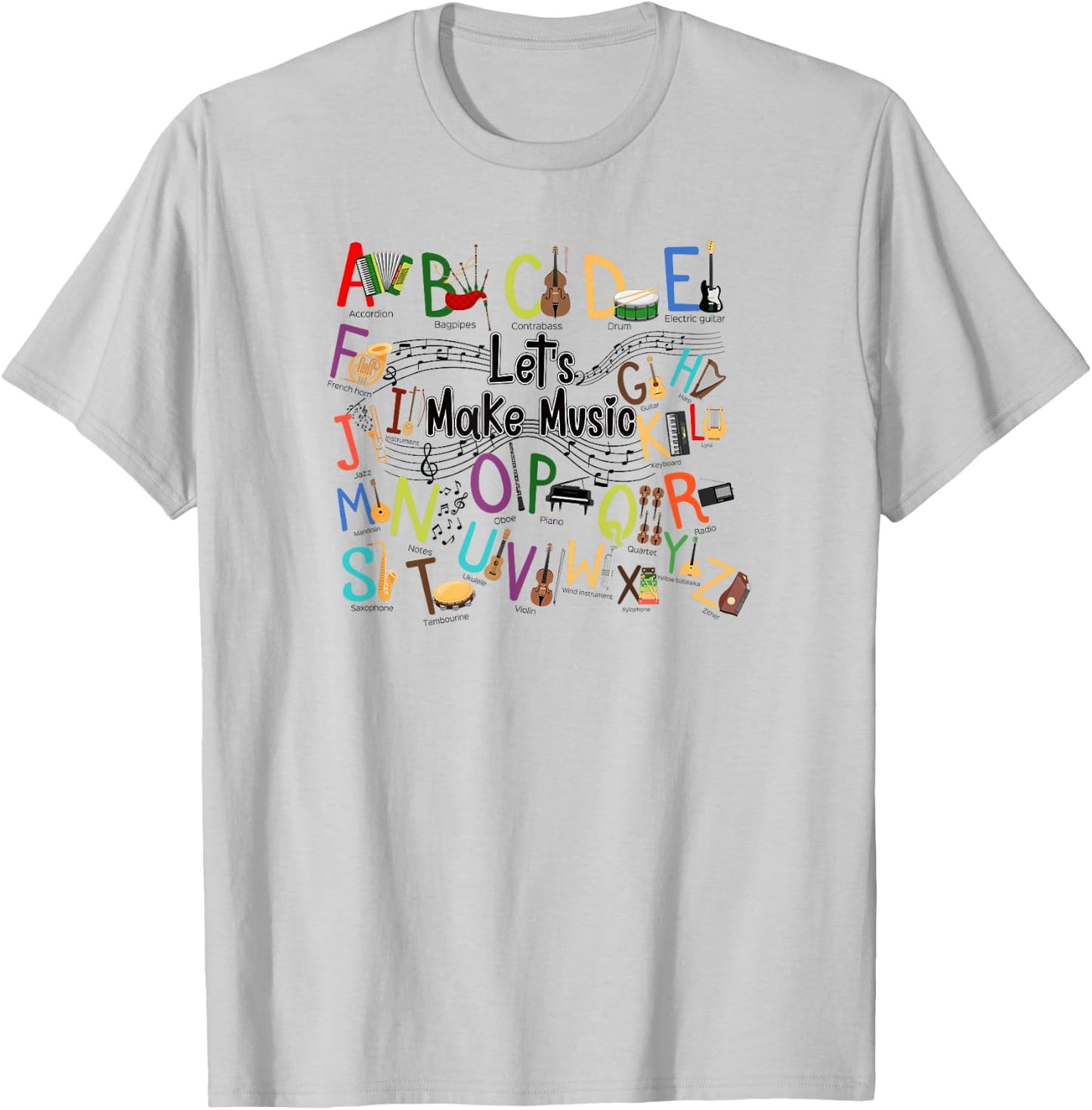 Cute Alphabet Design For Music Teacher Men Women Teacher T-Shirt - T-Shirt | Ash