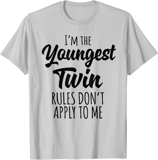Twins Shirts Birthday Gift Funny Siblings Youngest Twin T-Shirt - T-Shirt | Ash