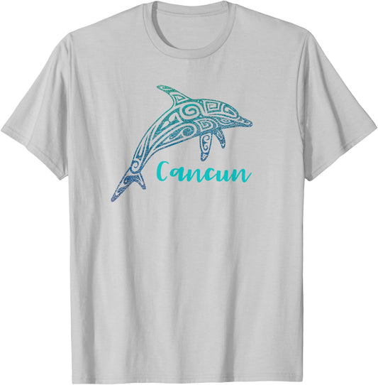 Retro Cancun Mexico Tribal Dolphin Souvenir Vintage Beach T-Shirt - T-Shirt | Ash