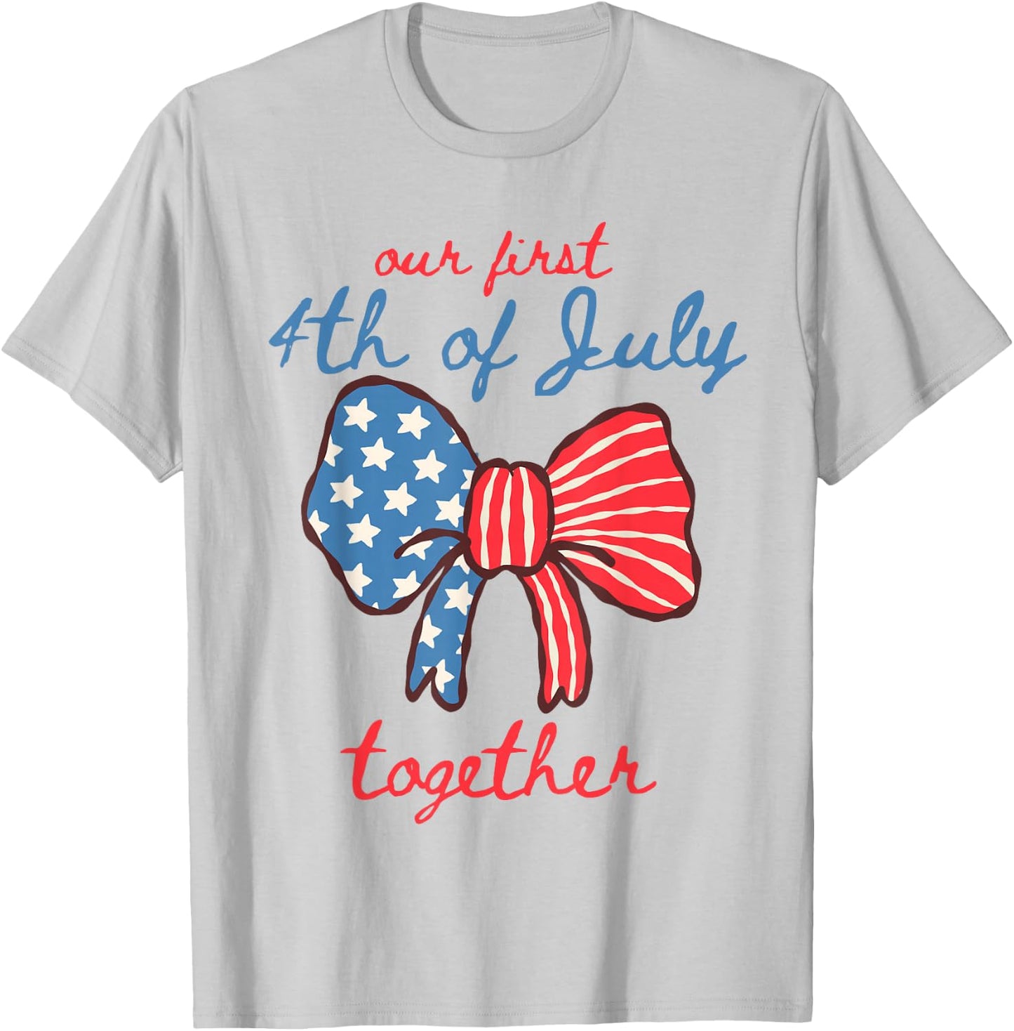 Our First 4th of July Together Cute Bow USA Couples Matching T-Shirt - T-Shirt | Ash