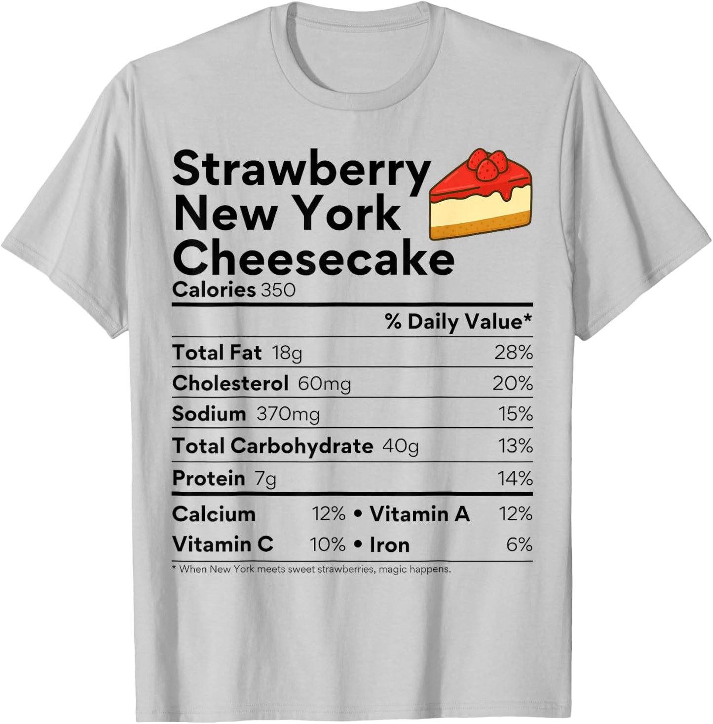 New York Strawberry Cheesecake Costume Food Nutrition Facts T-Shirt - T-Shirt | Ash