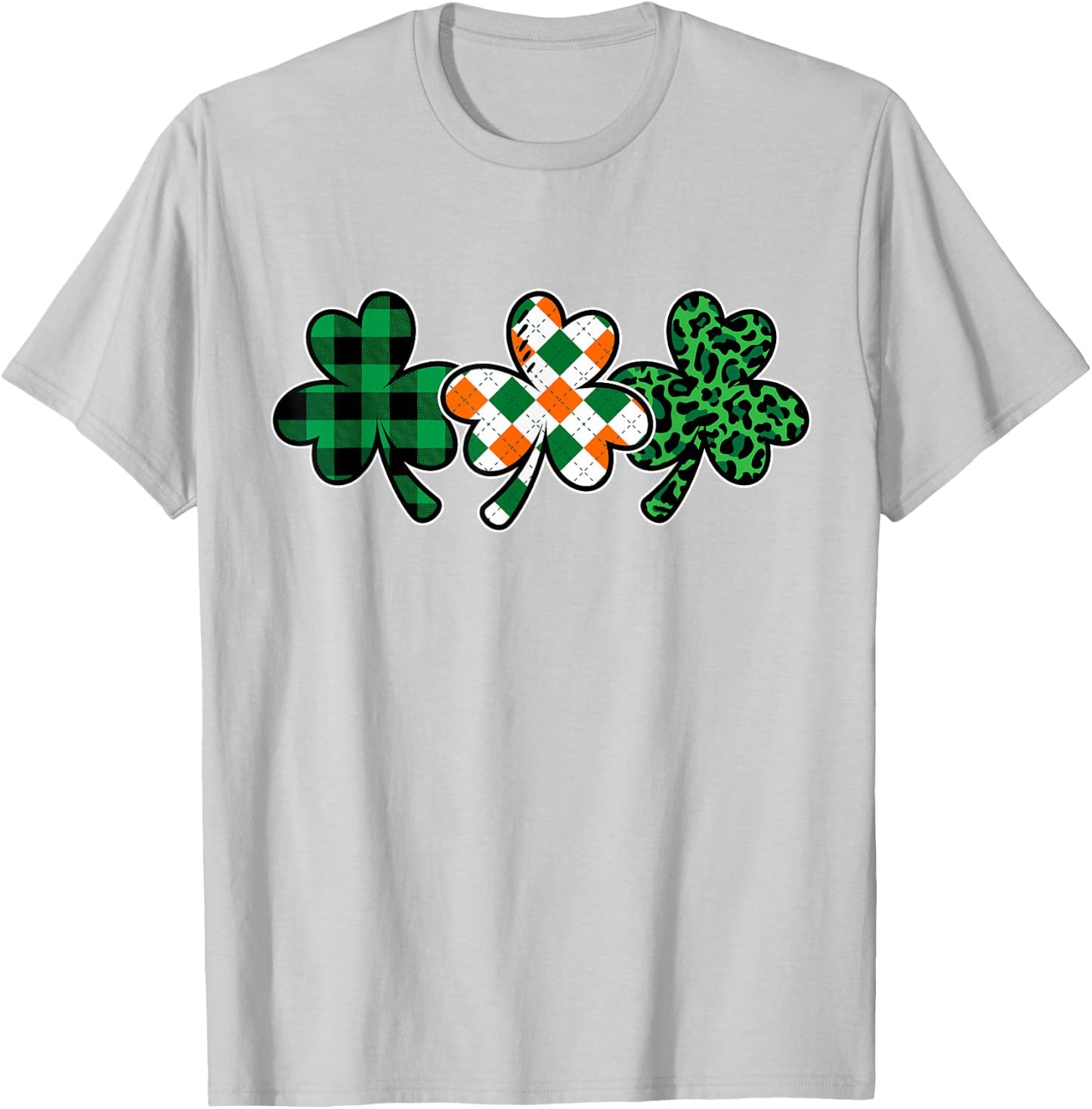Women's St Patricks Day Shirt Plaid Leopard Green Shamrock T-Shirt - T-Shirt | Ash