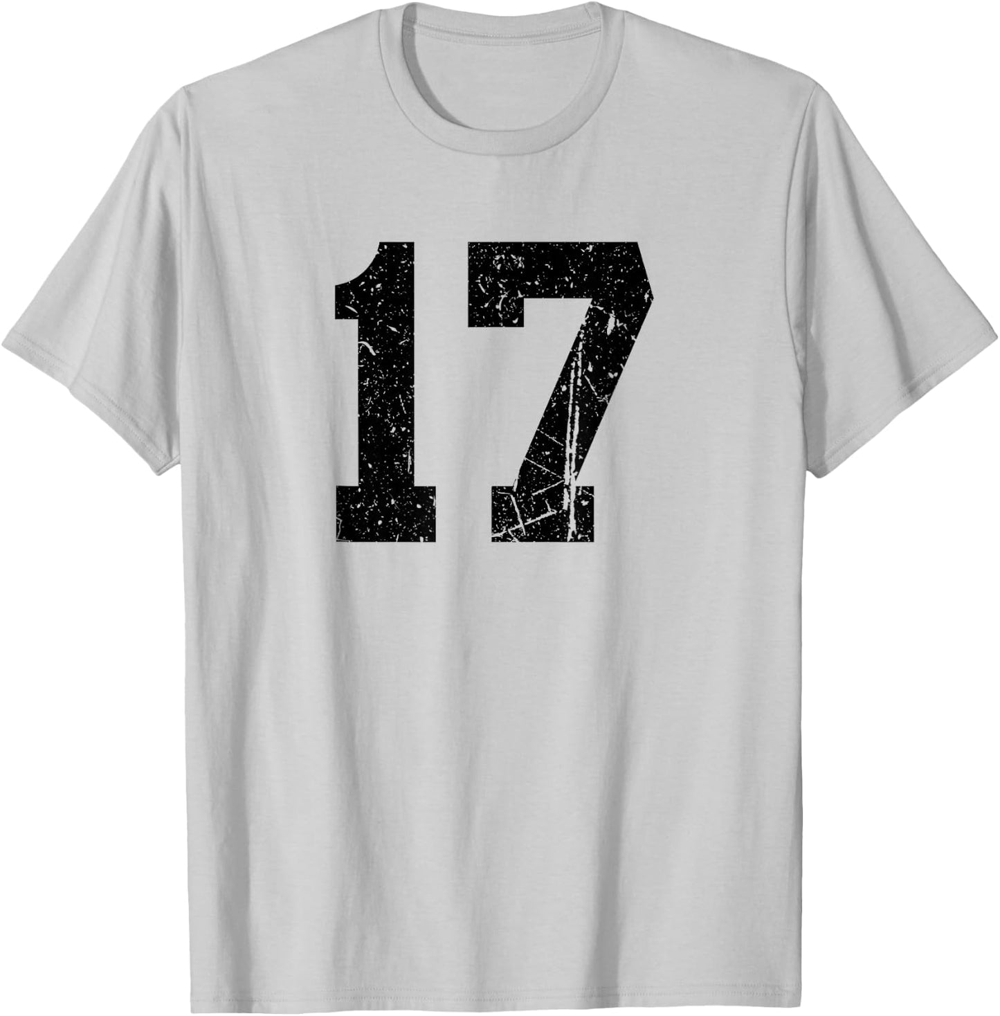Distressed Black Sports Team Number 17 T-Shirt - T-Shirt | Ash