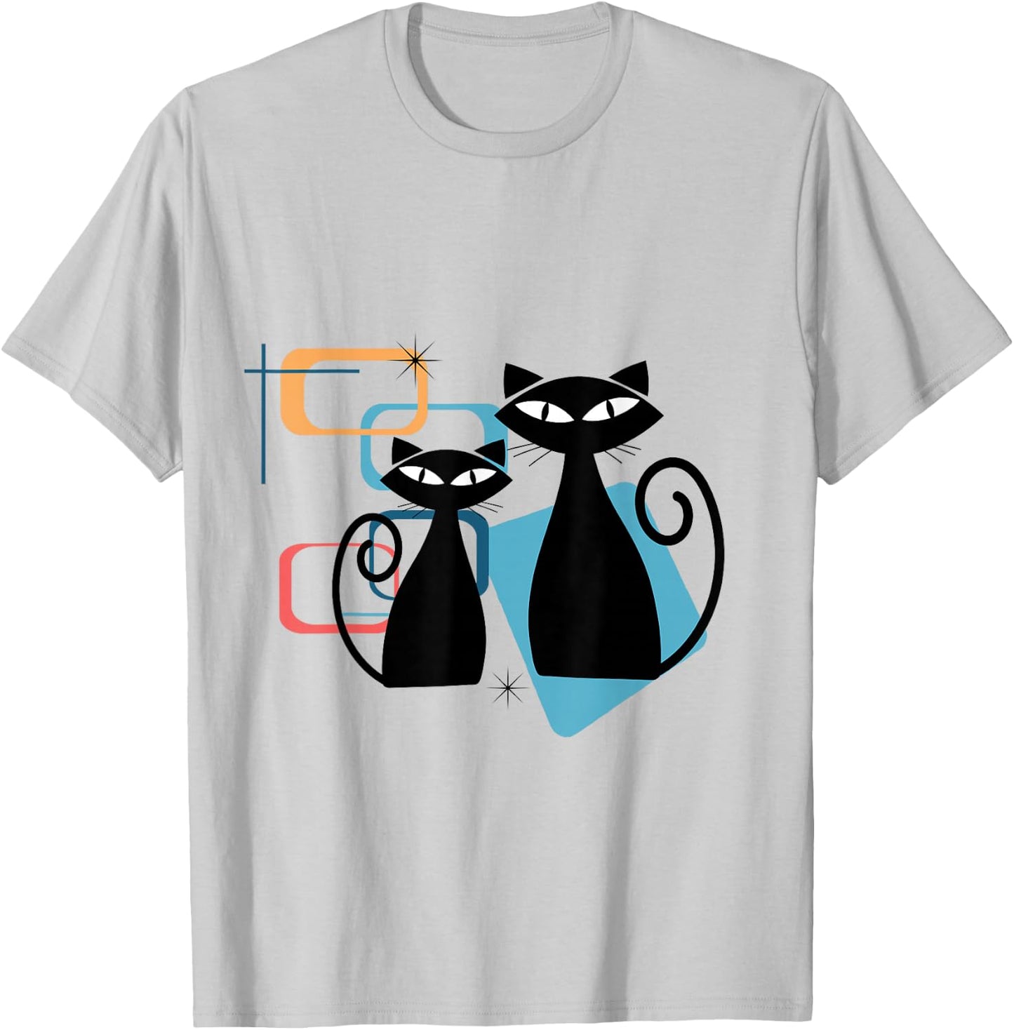 Retro Atomic Age Mid-Century Twin Cat Vintage Modern Design T-Shirt - T-Shirt | Ash