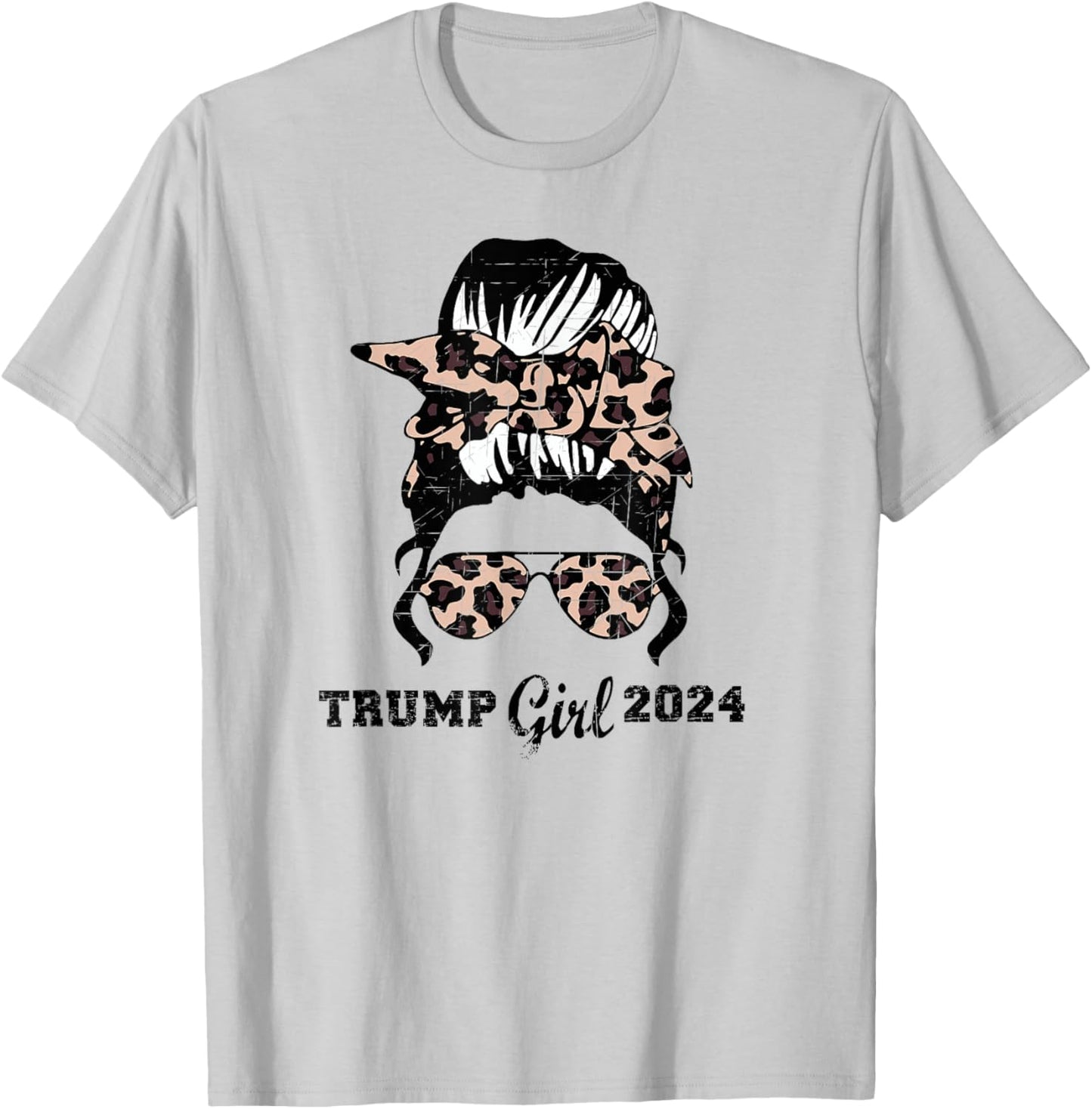 Trump Girl 2024 Leopard Shades Messy Bun Pro Trump Women T-Shirt - T-Shirt | Ash