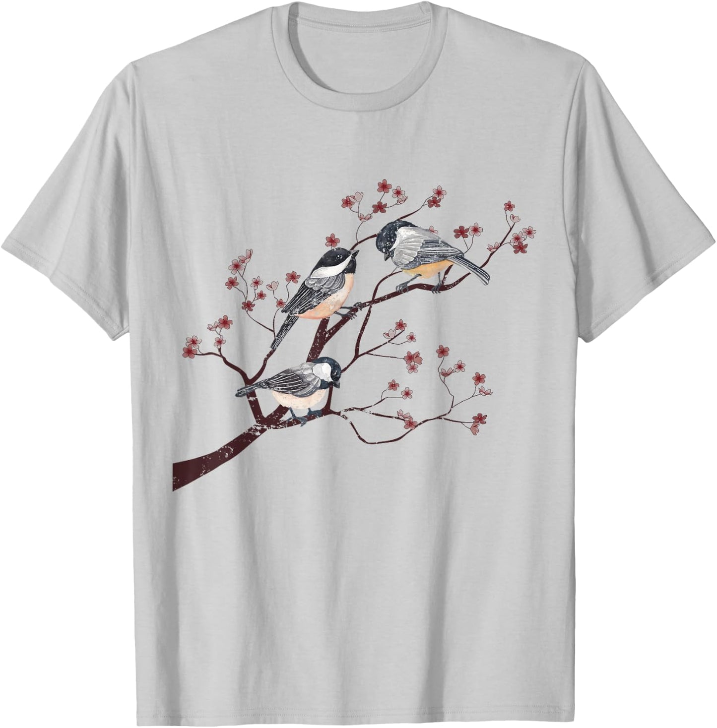Bird Watcher Chickadee Vintage Nature Blossom Birds T-Shirt - T-Shirt | Ash