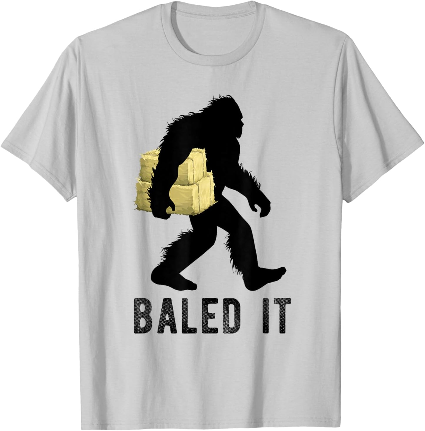 Bigfoot Farmer With Hay Bale Funny Sasquatch Farming T-Shirt - T-Shirt | Ash