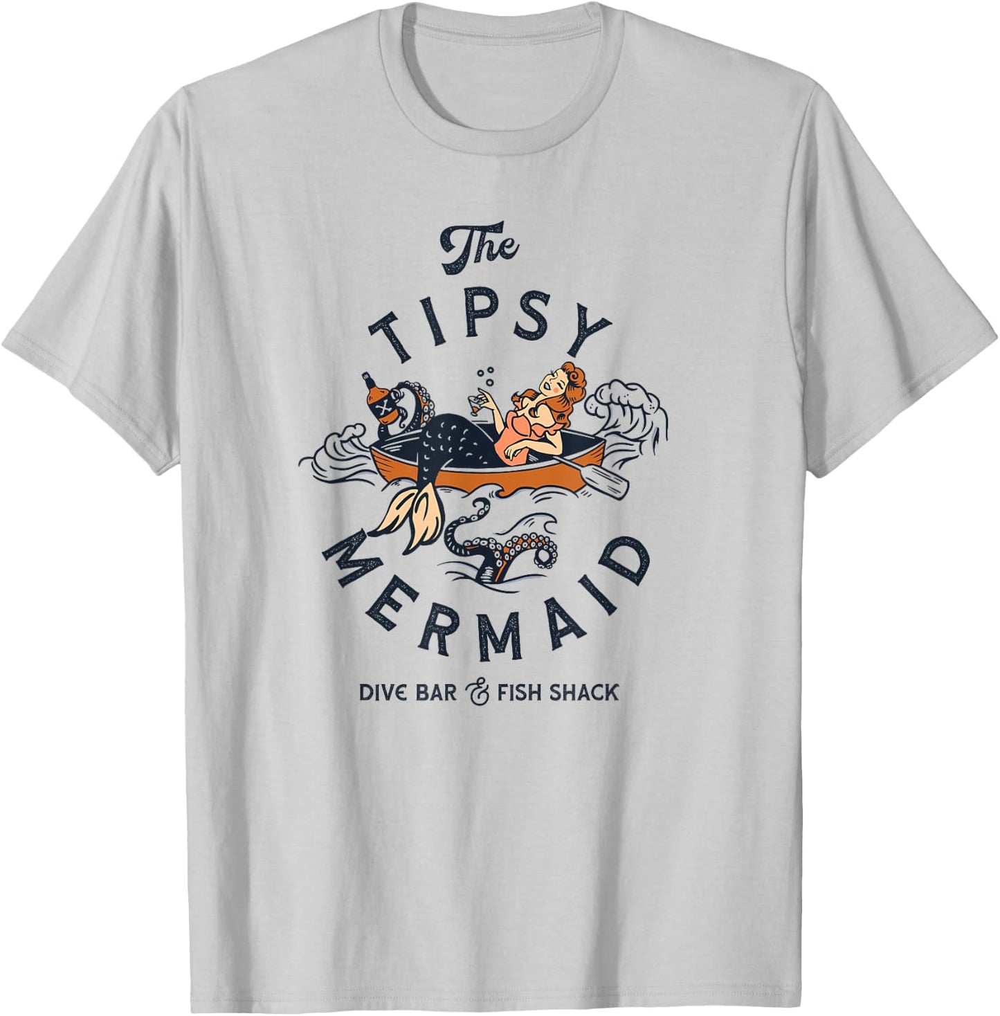 The Tipsy Mermaid Dive Bar & Fish Shack: Vintage Pinup Art T-Shirt - T-Shirt | Ash
