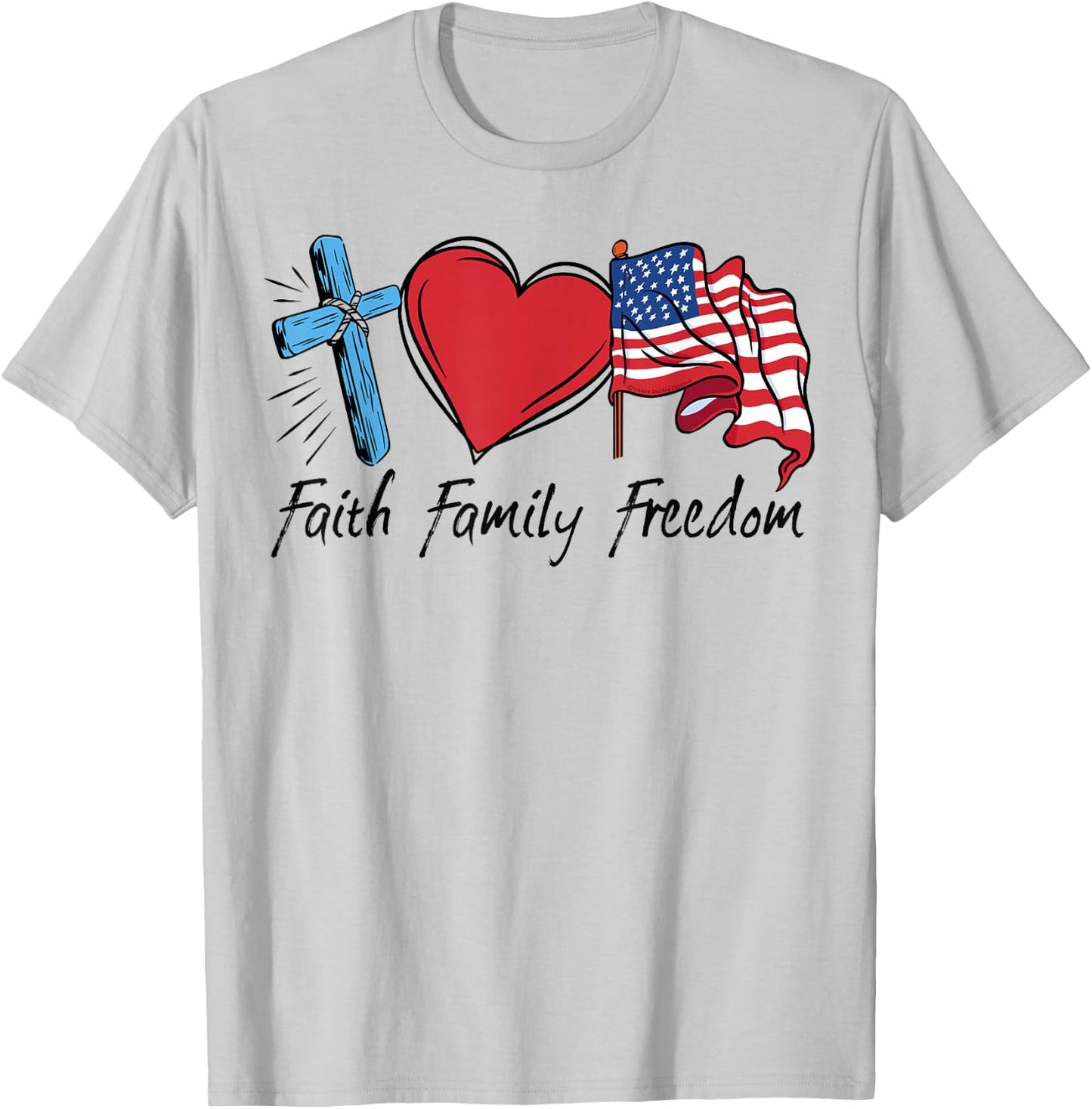 Patriotic Retro Faith Family Freedom USA Flag 4th of July T-Shirt - T-Shirt | Ash