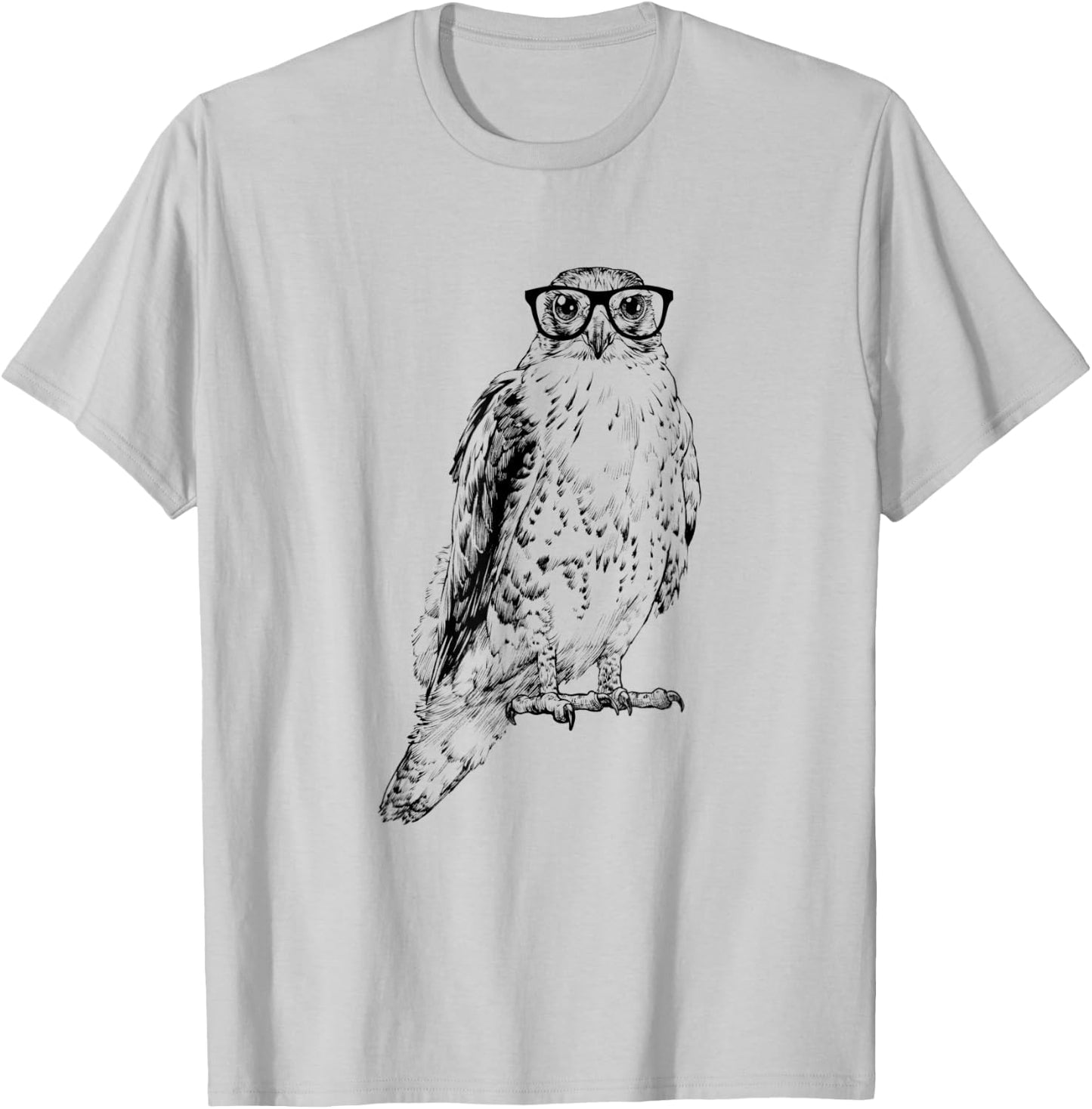 Hipster Hawk in Nerd Glasses Bird Animal T-Shirt - T-Shirt | Ash