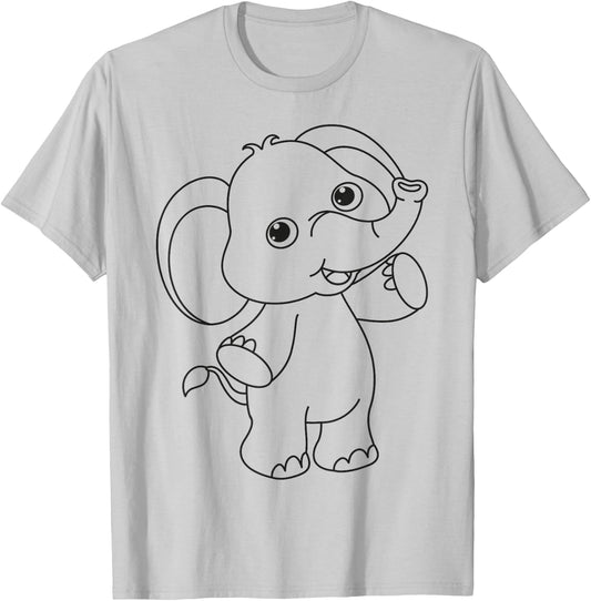 Cute elephant to paint & color for kids T-Shirt - T-Shirt | Ash