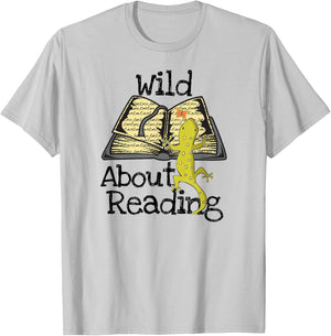 Wild About Reading Gecko Book Gift Teachers Men Women Girls Kids T-Shirt - T-Shirt | Ash