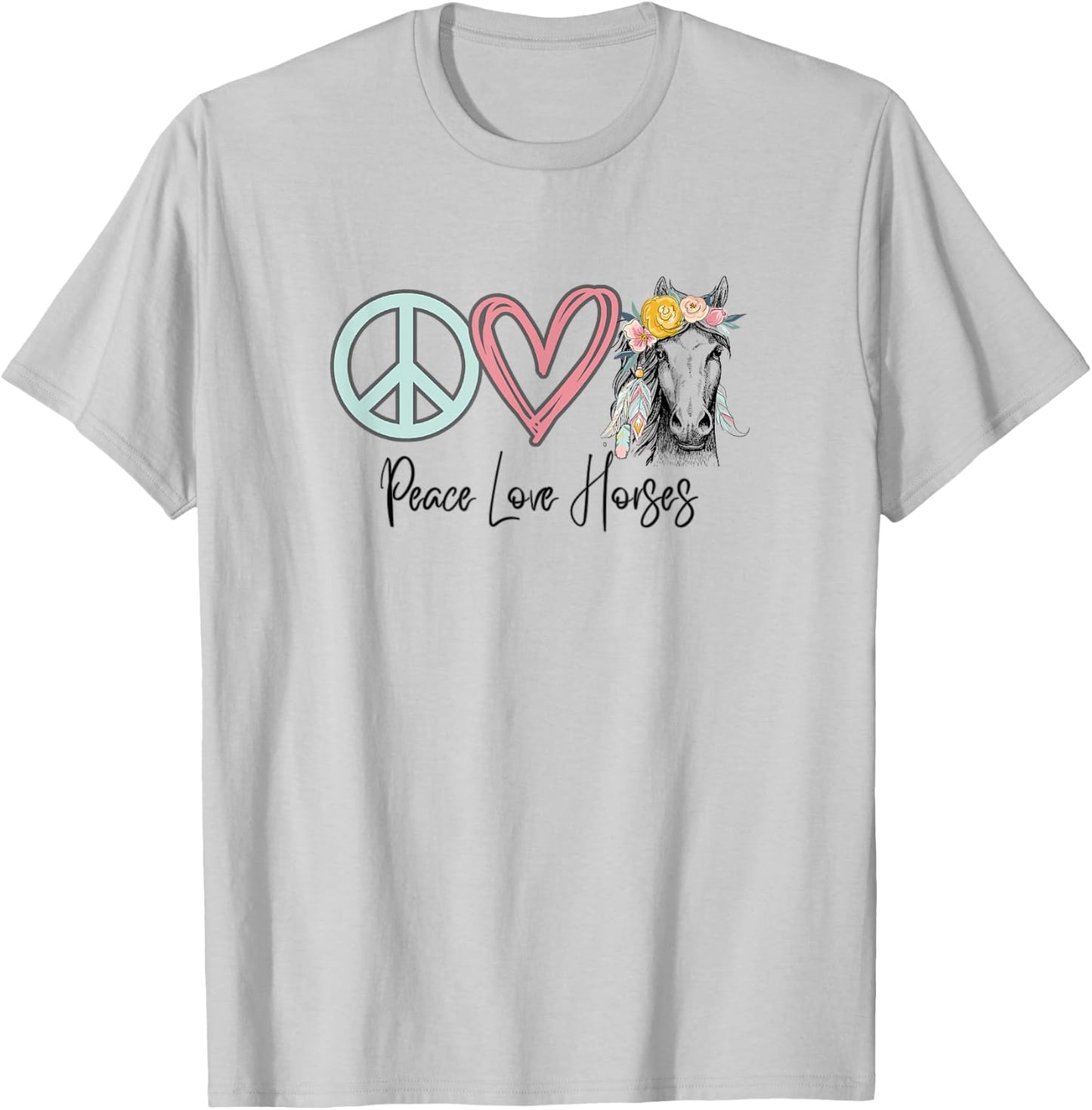 Horse Cowgirls Peace Love Horses Equestrian Horseback Riding T-Shirt - T-Shirt | Ash