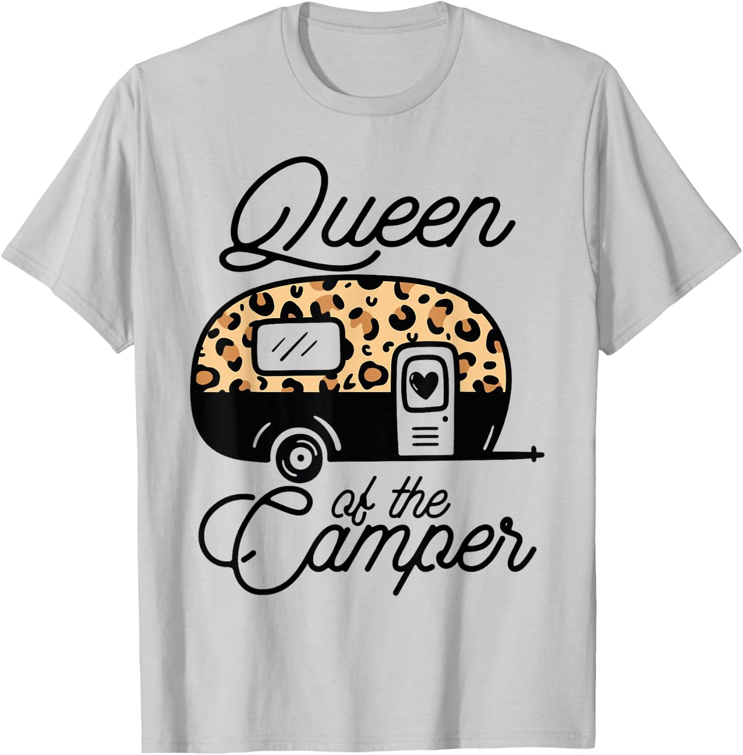 Queen of the Camper Leopard Women Camper Camping Traveler T-Shirt - T-Shirt | Ash