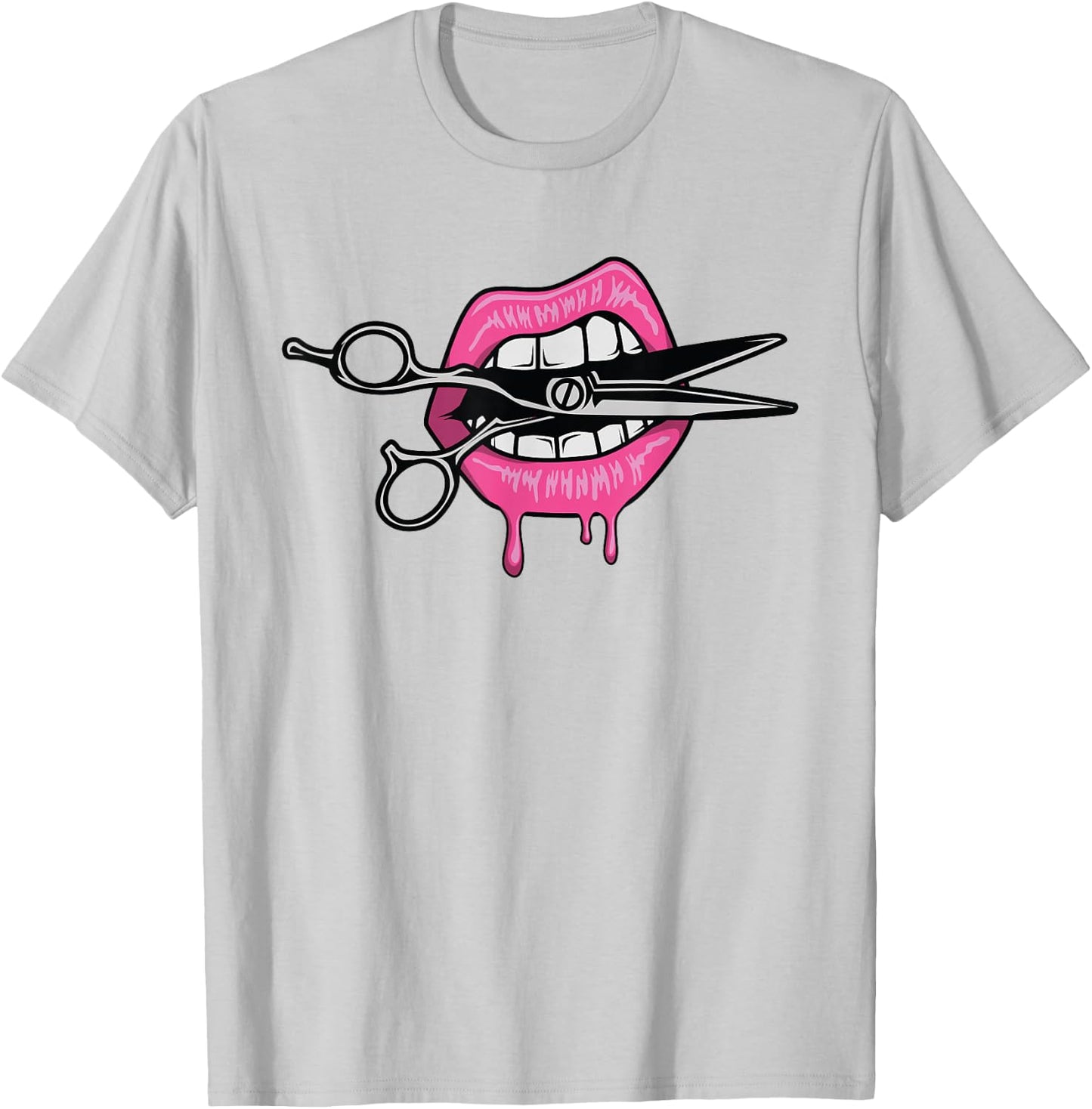 Sassy Lips Biting Scissors Hairdresser/Barber Gift T-Shirt - T-Shirt | Ash