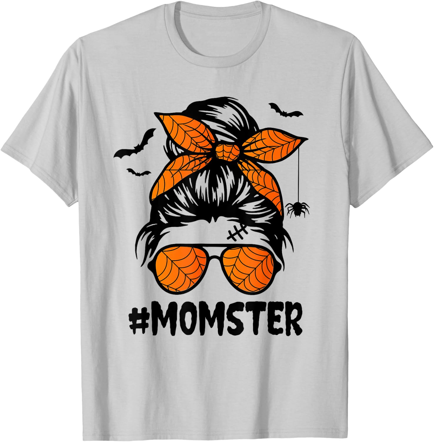 Momster Halloween Mom Messy Bun Leopard T-Shirt - T-Shirt | Ash