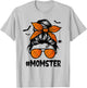 Momster Halloween Mom Messy Bun Leopard T-Shirt - T-Shirt | Ash