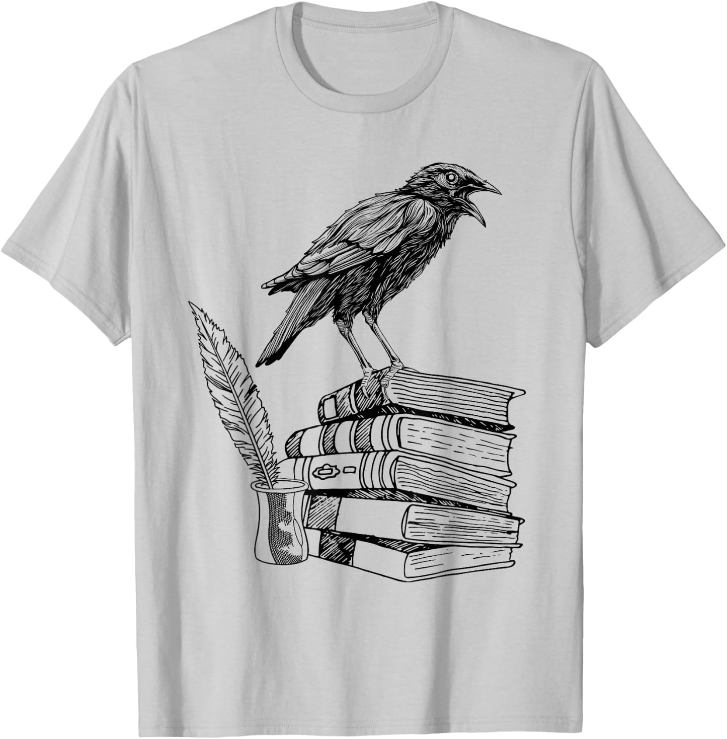 Dark Academia Aesthetic Raven Crow On Old Vintage Books T-Shirt - T-Shirt | Ash