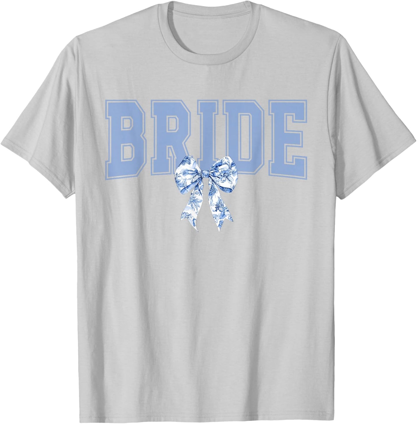 Bride Floral Blue Toile Coquette Bow Bridal Party Wedding T-Shirt - T-Shirt | Ash