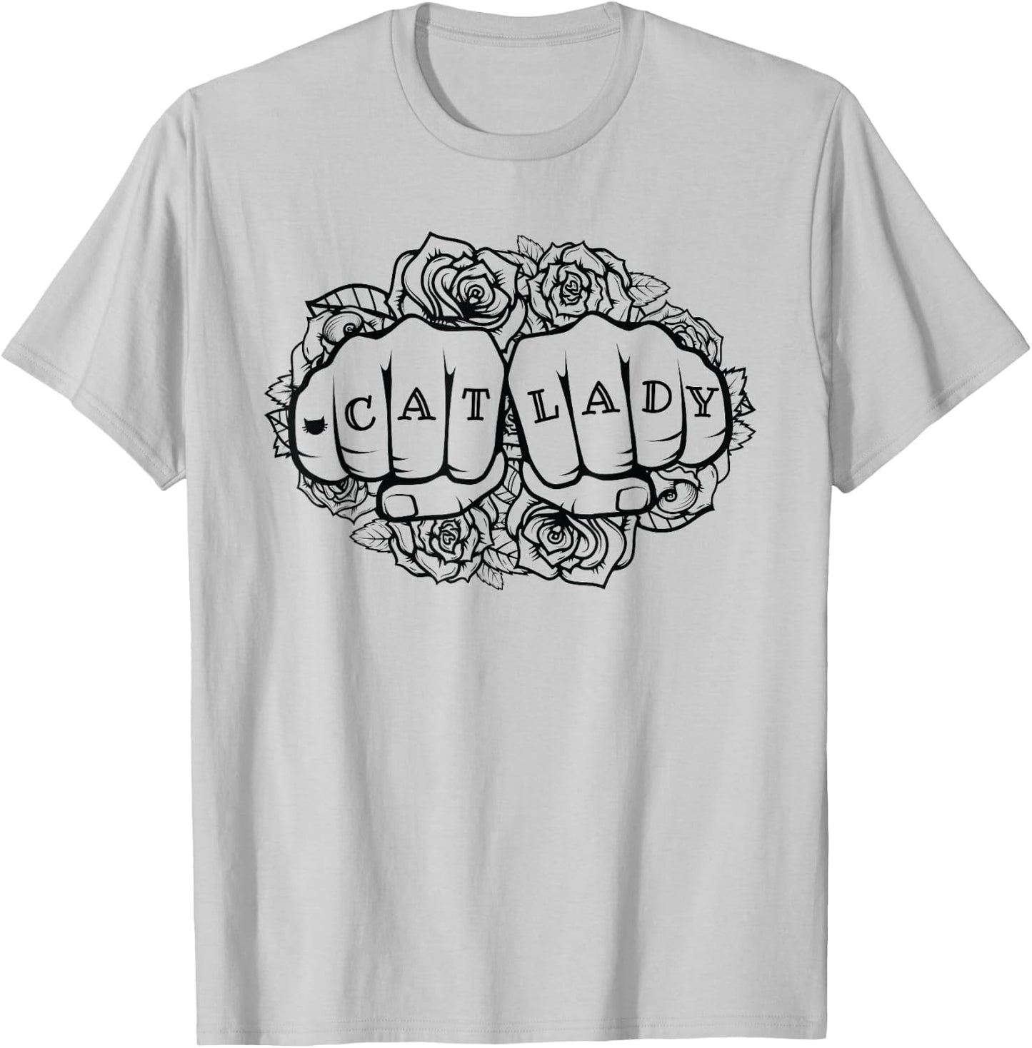 Cat Lady Shirt Cat Lover Knuckle Tattoo Cats and Tats Shirt T-Shirt - T-Shirt | Ash