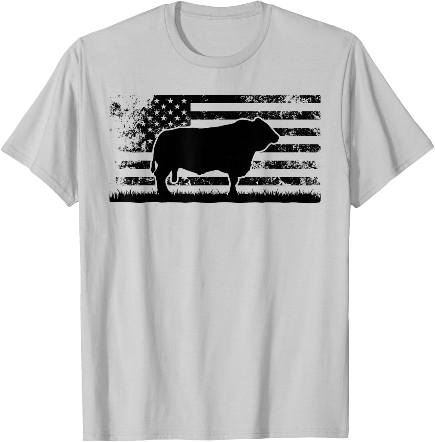 USA American Flag - America Cow Simmental Rancher T-Shirt - T-Shirt | Ash
