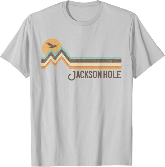 Jackson Hole Wyoming 70s 80s Retro Style Vintage Distressed T-Shirt - T-Shirt | Ash