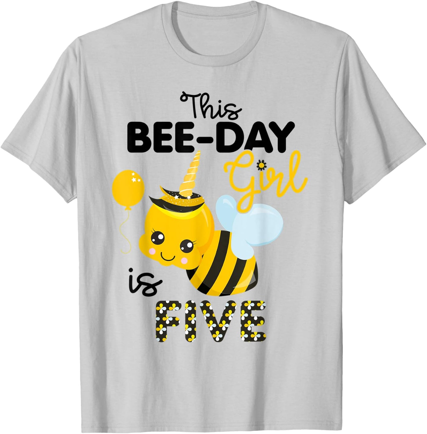 5th Birthday Girl Bee Themed 5 Year Old Bday Matching Party T-Shirt - T-Shirt | Ash