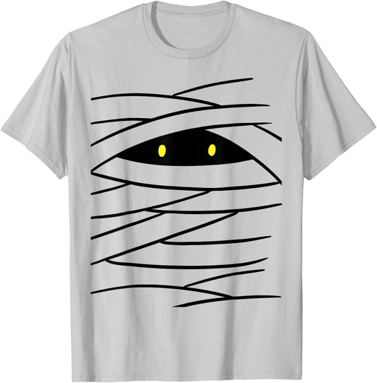 Mummy Costume Easy Haloween Funny Boy Wrap Face Monster Eyes T-Shirt - T-Shirt | Ash