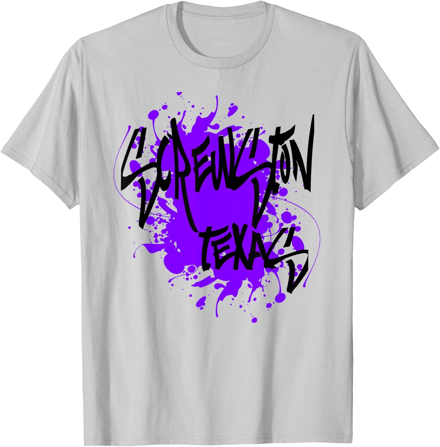 Screwston Texas Houston Design with Purple Paint Splatter T-Shirt - T-Shirt | Ash